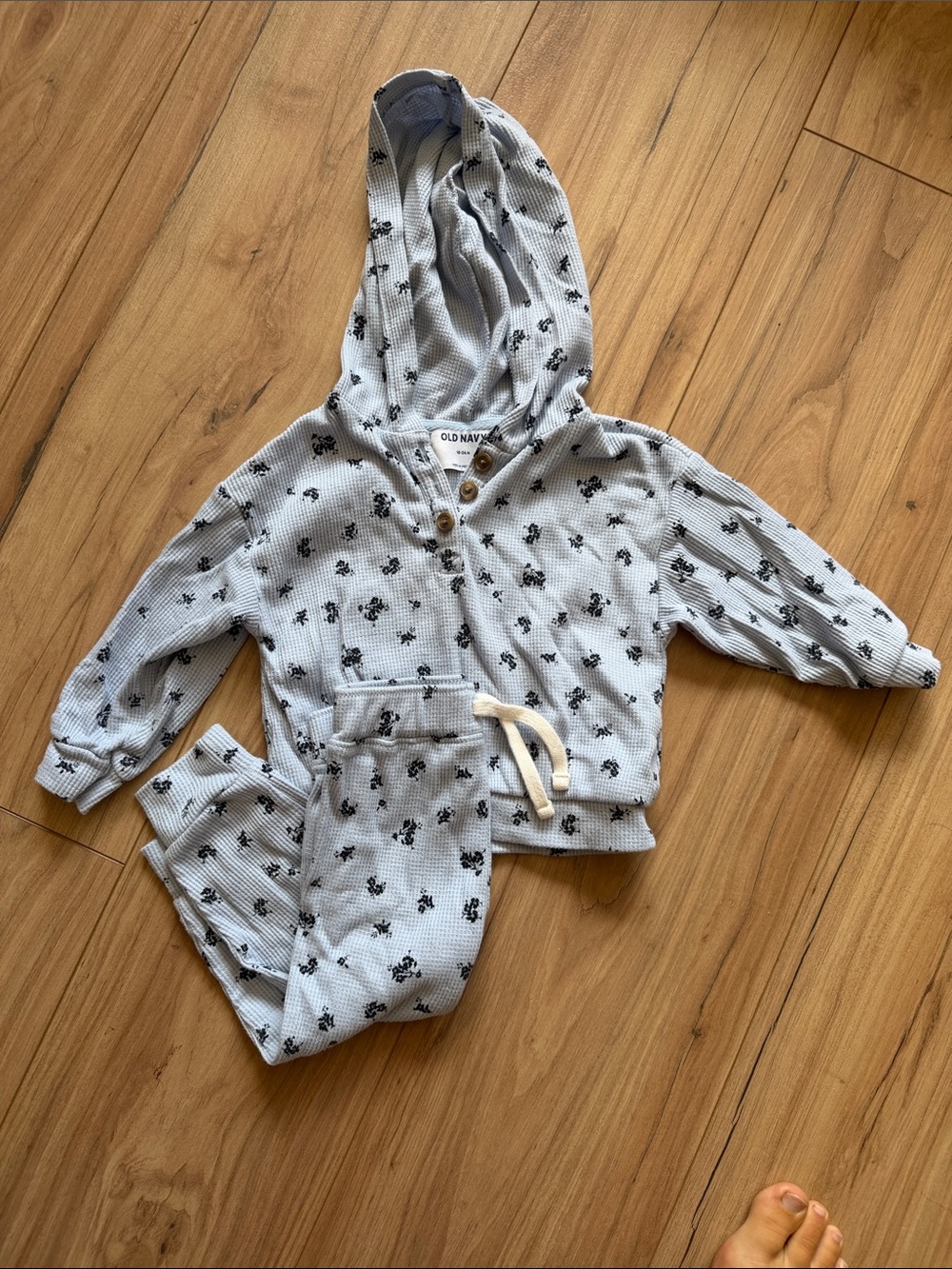 Old Navy Light Blue Hooded Kids Pajama Set with Black Print